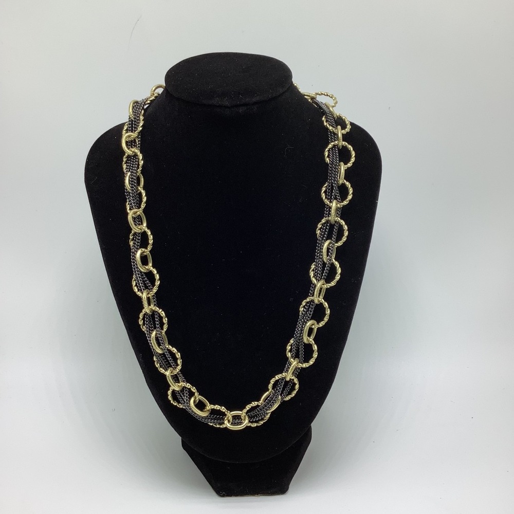 Lia Sophia Alter Ego Necklace Gunmetal Chains w/ Textured Gold Tone Links Adjust